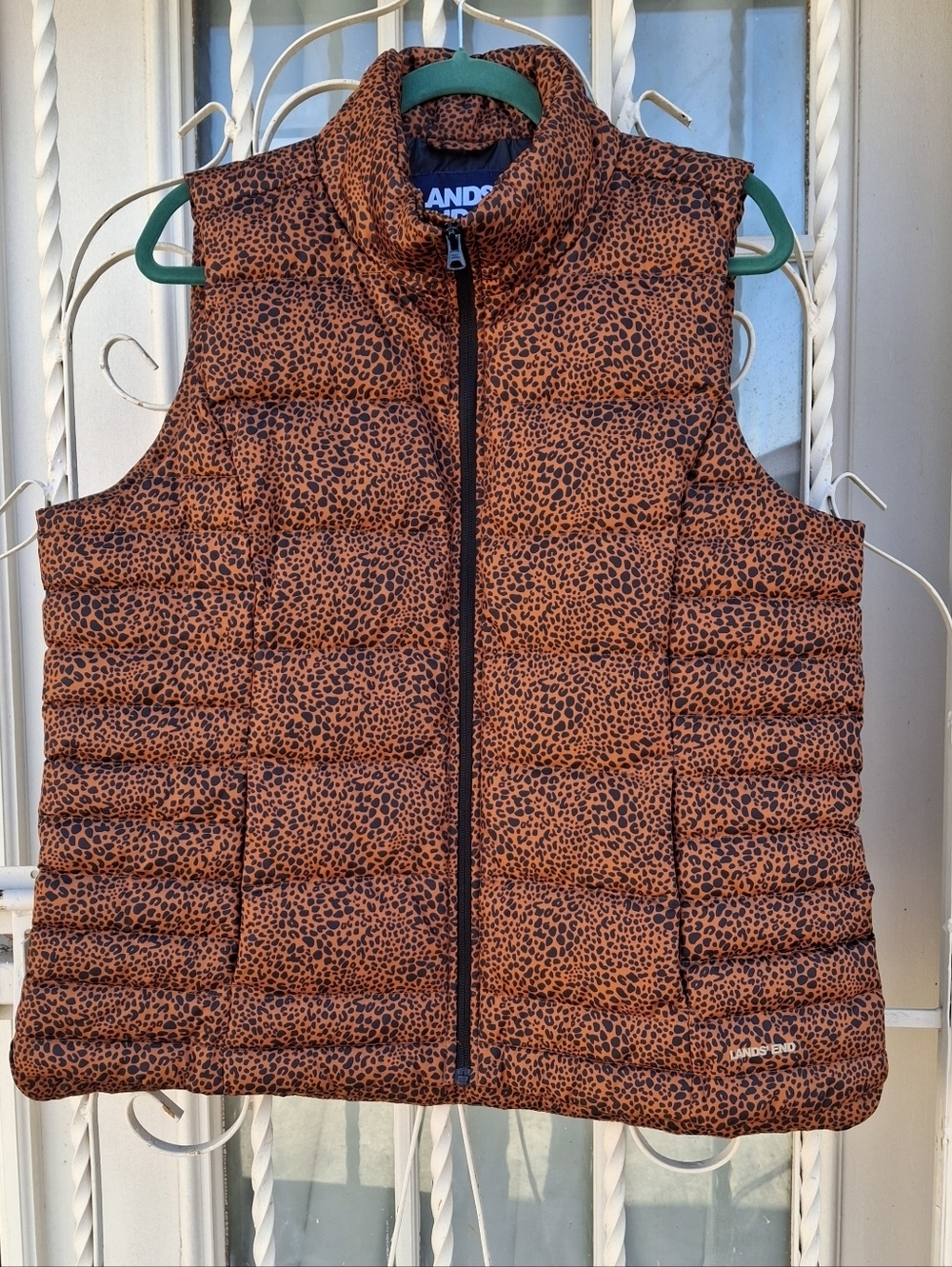 Lands' End Down Puffer Vest Animal Print Burnt Orange Zip Women Size X-Large - Picture 4 of 16